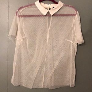 Sheer Swiss Dot Lace Pointed Collar Plus Size